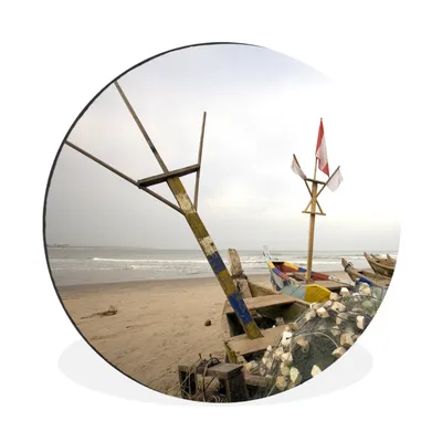 Produktbild von MuchoWow® Aluminium Wandkreis Ghana - Strand - Boote Ø 30 cm Wanddeko Modern Wohnzimmer - Wand Bild - Wohnzimmer - Runde Bilder - Alubilder - Kunst für zu Hause - Aluminium - Wanddekoration