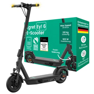 Produktbild von EGRET E-Scooter mit Straßenzulassung (ABE), 55 km Reichweite, 10" Luftreifen, Federung, Blinker, 902 W Motor, 120 kg Traglast, App – Ey! 6