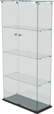 Produktbild von Glasvitrine mit LED-Beleuchtung, 2 abschließbaren Türen und 4 Einlegeböden, 163 x 78,5 x 35 cm, Schwarz