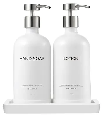 Image de Elzusha - Ensemble de 2 distributeurs de savon en verre de 500 ml avec plateau en céramique