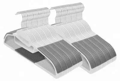 Immagine prodotto di Gruccia in plastica, 50 pezzi, con apertura a forma di U | Bianco-grigio | 41,5 x 0,5 x 22,5 cm