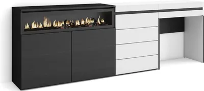 Produktbild von Sideboard, Kommode, 227x35x75 cm, Für Schlafzimmer, Zimmer, Elektrokamin., Kommode mit Schubladen, Schminktisch, Weiß