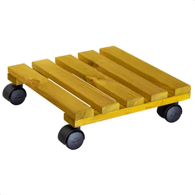 Produktbild von WAGNER Pflanzenroller NATURE 29 x 29 x 8 cm, für Innenbereich, Massivholz, honiggelb, Tragkraft 100 kg, EU Ware - 20088801