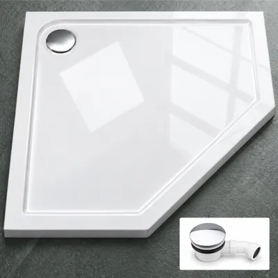 Produktbild von Mai & Mai Duschwanne Duschtasse Faro in weiß inkl. Ablaufgarnitur 02, Form: Fünfeckig, BTH: 90x90x4cm