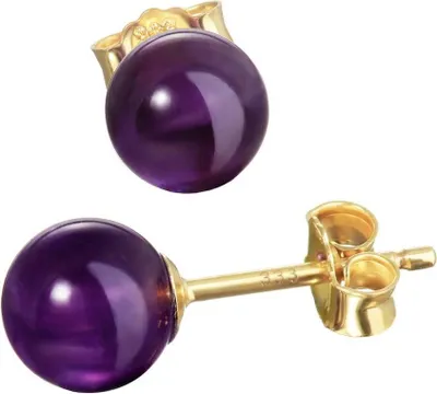 Produktbild von Paar Echt Amethyst Kugel Ohrstecker 6mm Gelbgold 333 8 Karat Gold Ohrringe Natur