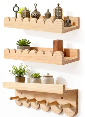 Immagine prodotto di Omgoods - Libreria a parete Montessori per bambini - Set da 3 pezzi con ganci in legno