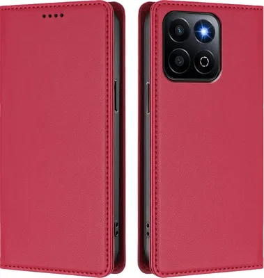 Image de Étui en cuir pour Honor 400 Smart / Honor X7d, étui à rabat magnétique en cuirPolyuréthaneavec support, rouge
