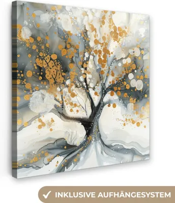 Produktbild von MuchoWow® - Leinwandbilder - Baum - Modern - Abstrakt - Gold - Schwarz - Weiß, Wandbild, Wanddeko Bilder Wohnzimmer, 20x20 cm
