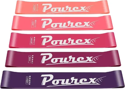 Produktbild von Pourex Elastisches Fitnessband 5er Set mit verschiedene Stärkestufen  Widerstandsbänder aus Latex für Krafttraining, Pilates & Yoga