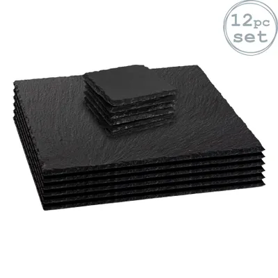 Produktbild von Argon Ta 12-teiliges quadratisches Tischsets- und Untersetzer-Set aus Schiefer