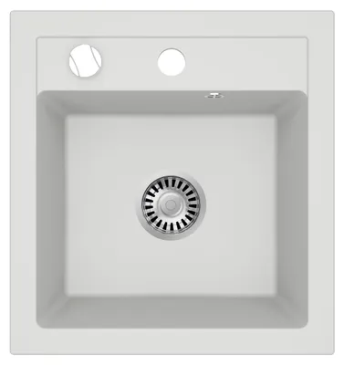 Produktbild von [Granitspüle 49x52+ Armatur Spirale] Hochwertig Eckige Einbaugranitspüle f. Unterschränke ab 45 cm inkl. Siphon Set, Farbe:Weiß Granit Spiral Schwarz
