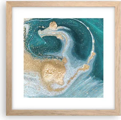 Produktbild von Gerahmtes Poster - Rahmen in heller Eiche - Golden Türkis Hintergrund - 30x30 cm - Wand Bild - Wanddeko - Wandbilder - Kunstposter - Wandposter - Bilderrahmen - Bilder - Kunstdruck - P2NAC30x30-4969