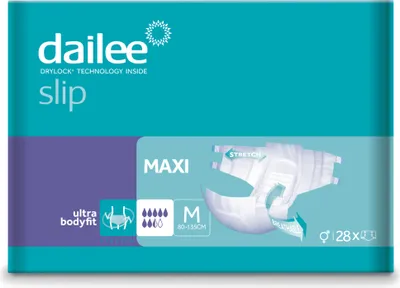 Immagine prodotto di Dailee Slip Maxi M - 28 pannolini per adulti - per l'incontinenza femminile e maschile - 7,5 gocce, taglia M (circonferenza fianchi 80-135 cm) - 28 pezzi
