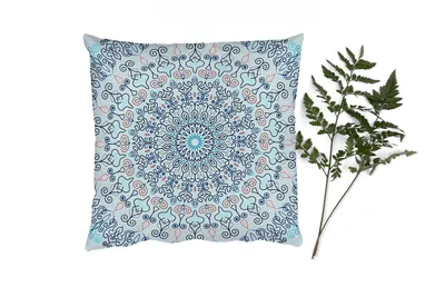 Produktbild von MuchoWow® Zierkissen Sofakissen Wohnzimmer Dekokissen 50x50 cm Bohème - Blau - Mandala - Hippie - Flora - Komfort - Sofakissen