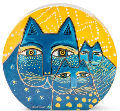 Immagine prodotto di Vaso Gilde, "Fantastic Felines", Vetroceramica, blu, giallo, bianco,Poliuretano1, lungh. 7 cm, largh. 27 cm, alt. 25 cm 81365
