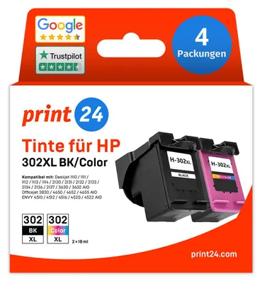 Immagine prodotto di NUOVO: print24 Cartucce d'inchiostro per HP 302XL, Multipack (BK/C/M/Y), 4 pezzi