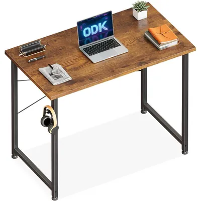 Productafbeelding van Bureau met hoofdtelefoonhouder, houten computerbureau voor een werkruimte, bruin, 80x40 cm