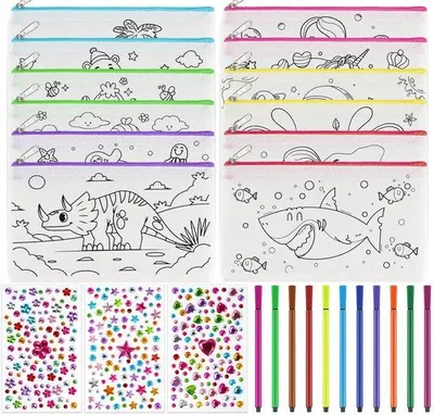 Produktbild von Malkit für Kinder mit 12 Stiften und Glitzerstickern