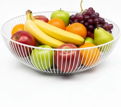 Produktbild von Relaxdays Obstschale Metall, runder Obstkorb, HxD: 8 x 28 cm, Drahtkorb für Früchte, Gemüse & Brötchen, modern, weiß