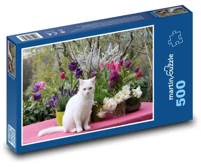Produktbild von Puzzle 500 Weiße Katze mit Blumen - martinpuzzle