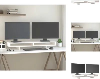 Obrázek produktu pro vidaXL Stojan na monitor bílý 100x27x14 cm z masivního borovicového dřeva - Stojan na počítačový monitor