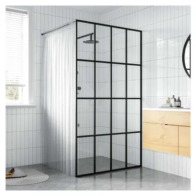 Produktbild von Industrielle Duschwand | Modernes Design | 5mm Sicherheitsglas | Schwarz/Transparent | 98-100x195cm | Duschtrennwand, Sichtschutz
