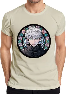 Immagine prodotto di Maglietta da uomo Gojo Satoru Jujutsu Kaisen, capelli bianchi e occhi blu, tema anime, colore naturale, taglia 3XL