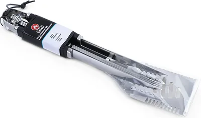 Produktbild von Premium Edelstahl BBQ Grillzange Multiwender 4 Spiesse Grillbesteck 6-teilig