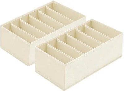 Obrázek produktu pro Organizér do zásuvek Ibenzoa® se 6 přihrádkami, rozměry 32 x 16 x 9 cm, barva béžová, vyroben z netkané textilie – sada 2 kusů pro úložení ponožek a doplňků