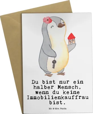 Produktbild von Mr. & Mrs. Panda Grußkarte Immobilienkauffrau Herz - Weiß - Geschenk, Lustig, Ausbildung, hochzeitskarten, weihnachtskarten, glückwunschkarten, Spruch, Witzig, Grußkarten