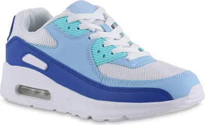 Produktbild von Mytrendshoe Damen Laufschuhe Sportschuhe Flache Schnürer Profil-Sohle Schuhe 835505, Farbe: Weiß Blau, Größe: 38