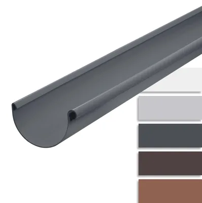 Zdjęcie produktu dla Rynna dachowa INEFA, plastikowa, półokrągła, 200 cm, NW100 / 100 mm, antracytowa. Rynny PCV, montaż zaciskowy, wyprodukowane w Niemczech, przeznaczone do odprowadzania wody z dachu domków ogrodowych, wiatrochronów, tarasów i pawilonów