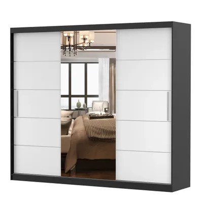 Produktbild von Schwebetürenschrank Astra, 233 cm, Schwarz/Weiß, mit Spiegel