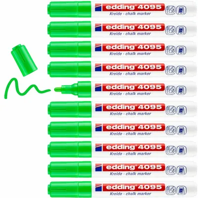 Produktbild von Kreidemarker edding 4095 hell-grün 10 Stifte Rundspitze 2-3 mm abwischbar