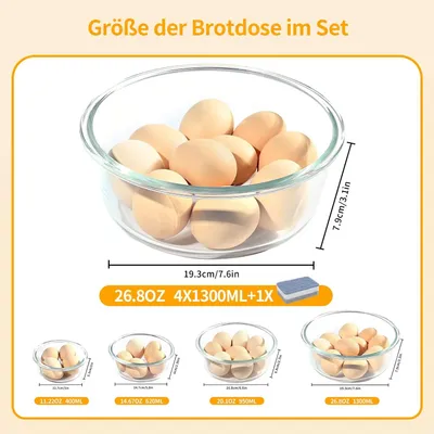 Productafbeelding van Voorraadcontainers van borosilicaatglas - Glazen potten met deksel - 4 stuks van 1300 ml - Luchtdicht - Vrij van BPA