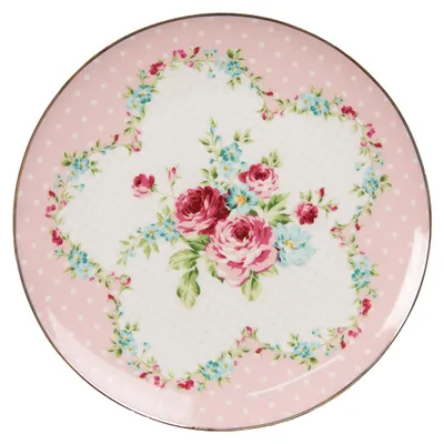 Produktbild von Clayre & Eef Frühstücksteller Ø 20 cm Rosa Weiß Porzellan Blumen