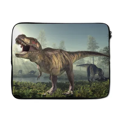 Produktbild von MuchoWow® Laptop Hülle 15 Zoll Dino - Gras - Zeichnung - Kinder - Jungen Laptoptasche - Laptoptasche - Sleeve - Rundum-Schutz