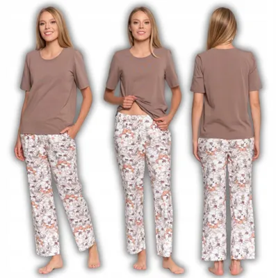 Produktbild von MORAJ S ECRU Damen-Pyjama mit kurzen Ärmeln und langer Hose mit Blumenmuster