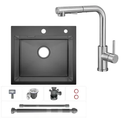 Produktbild von Cecipa MAX Küchenspüle mit PVD Nano Inox Einzelwaschbecken (ohne Wasserhahn) 50cm * 45cm * 18,5cm + Ziehen Sie den Küchenhahn