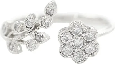 Produktbild von Anmutiger Blumenzweig-Strassstein, verstellbar, offener Fingerring, Damenschmuck, Geschenk-Silber