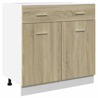 A product shot of a cabinet with drawers and doors.