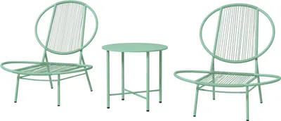 Immagine prodotto di Set da bistrot in acciaio da 3 pezzi, set di mobili da giardino resistente alle intemperie con tavolo da bistrot, sedie da giardino ergonomiche a forma di conchiglia, set di mobili da balcone per esterni, gruppo di sedute, set da balcone, set da giardino,