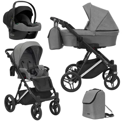 Produktbild von Kunert Lazzio Premium 3-in-1 Kombikinderwagen Grau mit Babyschale, Silber-Rahmen