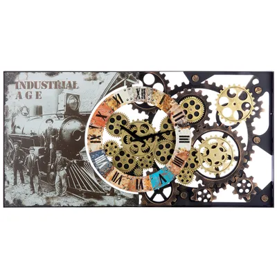 Produktbild von Gilde Wanduhr, rechteckig, "Industrial", Zahnradmotiv, Metall, goldfarben, schwarz, VE 1, L. 5 cm, B. 80 cm, H. 40 cm  50290