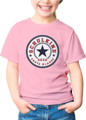 Produktbild von Kinder T-Shirt Mädchen Schulkind 2022 erste Klasse Stern Geschenk zur Einschulung Schulanfang Moonworks® rosa 110-116 (5-6 Jahre)