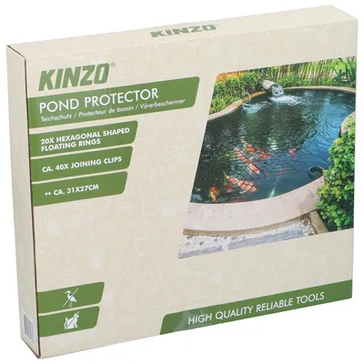 Obrázek produktu pro Kinzo síťový kryt jezírka s 20 plovoucími šestihrannými kruhy - ochrana proti volavkám pro zahradní jezírka - ochrana jezírka před listím a zvířaty