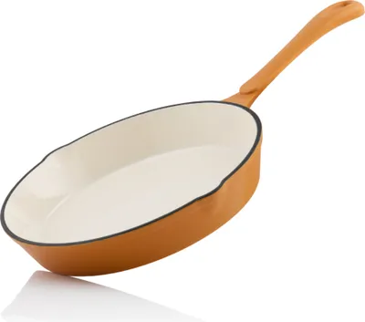 Obrázek produktu pro Mahlzeit Litinová pánev smaltovaná Ø 24 cm | Sunny Orange | Litinová pánev se dvěma výlevkami