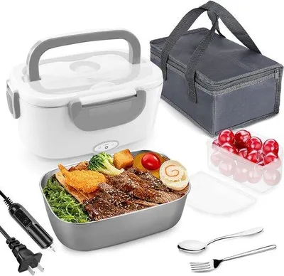 Image de Réchauffeur de plats électrique portable 3-en-1, acier inoxydable 304, 1,5 l, 220/12/24 V, compatible micro-ondes, étanche, pour la voiture et la maison