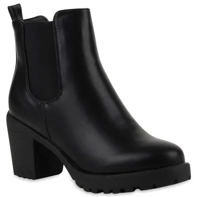 Produktbild von Mytrendshoe Damen Stiefeletten Blockabsatz Chelsea Boots Profilsohle 78851, Farbe: Schwarz, Größe: 41