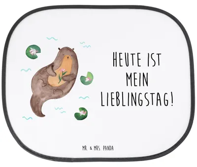 Produktbild von Mr. & Mrs. Panda Sonnenschutz Auto Otter Seerose - Weiß - Geschenk, Autoscheibe, Sonnenblende, Lieblingstag, hitzeschutz, Wasser, für Autoscheiben, Seeotter, Fluss